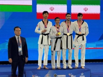نشان برنز جام ریاست بر گردن تکواندوکار فارسی