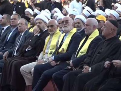 حضور رئیس بنیاد شهید و نماینده ولی فقیه در بنیاد در مراسم سالگرد شهادت سید حسن نصرالله در بیروت
